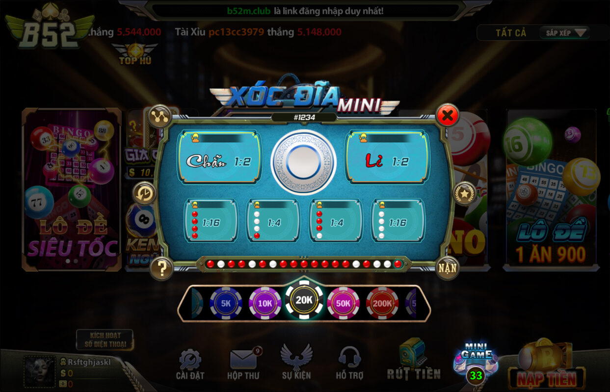 Mini Xóc đĩa được yêu thích nhiều tại B52